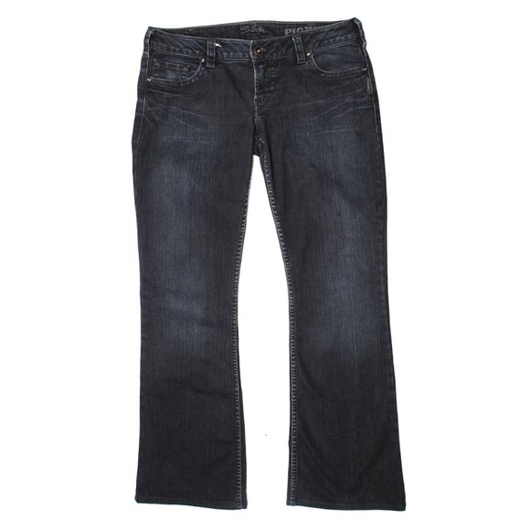 Silver Pioneer Bootcut Flare Jeans Stretch Low-Mid Rise Dark Wash Denim Indigo - Picture 1 of 10
